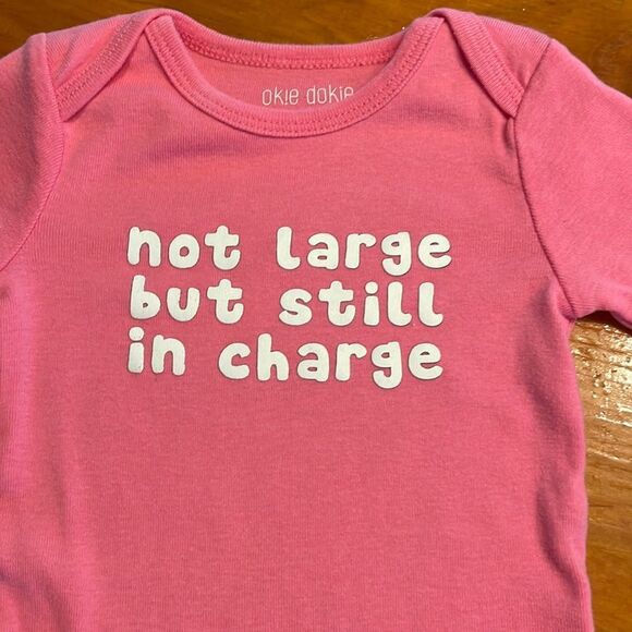 NWOT 3m Okie Dokie pink sleeve body suit onesie “not large but still in charge” - Picture 2 of 12